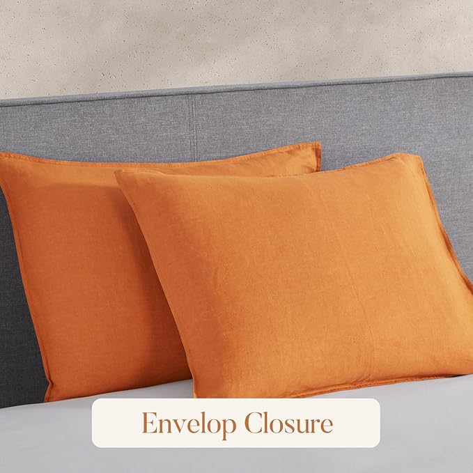 DAPU 100% Linen Duvet Cover Set - Pure Natural French Flax Linen with Corner Ties and Zipper Closure Soft Breathable Durable for Hot Sleepers 1 Duvet Cover 2 Pillowcases (Sunrise, King)