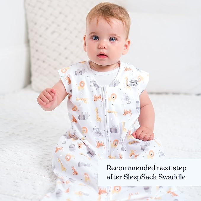 HALO SleepSack, 100% Cotton Wearable Blanket, Swaddle Transition Sleeping Bag, TOG 0.5, Jungle Cotton, Medium, 6-12 Months