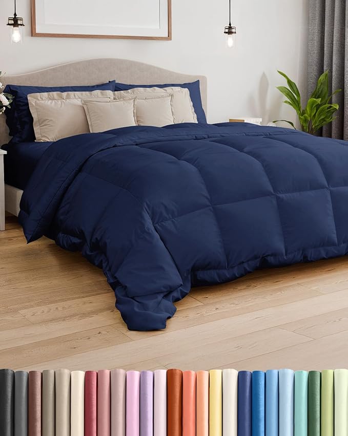 Queen Size, Navy Blue Alternative Down Comforter - Warm, Lightweight & Breathable Hotel Quality Bedding for Men, Women, Kids and Teens - All Season Oversized Cooling Microfiber Duvet Insert Comforter