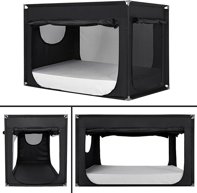 Twin Bed Canopy Portable Blackout Bed Tent Privacy Tent for Adult Indoor Sleeping with 3 Doors, Storage Bag, Black