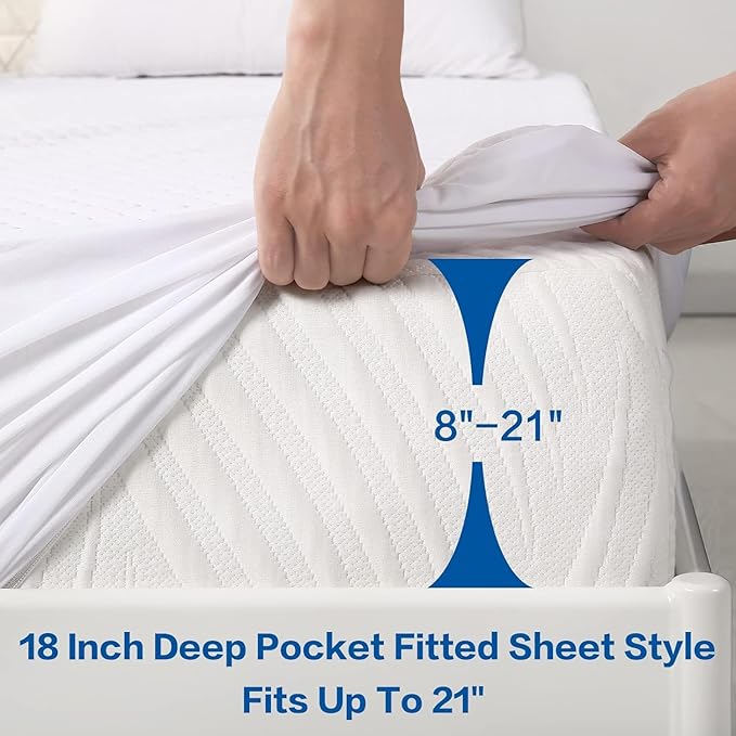 MERITLIFE Premium Waterproof King Size Mattress Protector Cooling 4D King Mattress Cover Breathable Deep Pocket Mattress Pad Machine Washable Noiseless Quiet (White,King 78"x80")