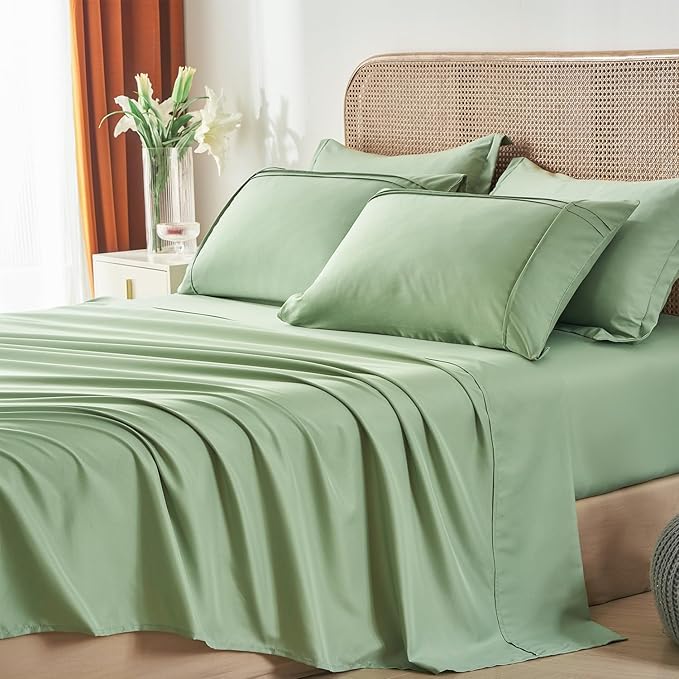 Yogeneg Twin Comforter Set 5 Piece Bed in a Bag,Grid Pinch Pleat Sage Green Twin Bedding Set,Striped Textured Soft Microfiber Comforter with Sheet Set,All Season Complete Bed Set(Sage Green,Twin)