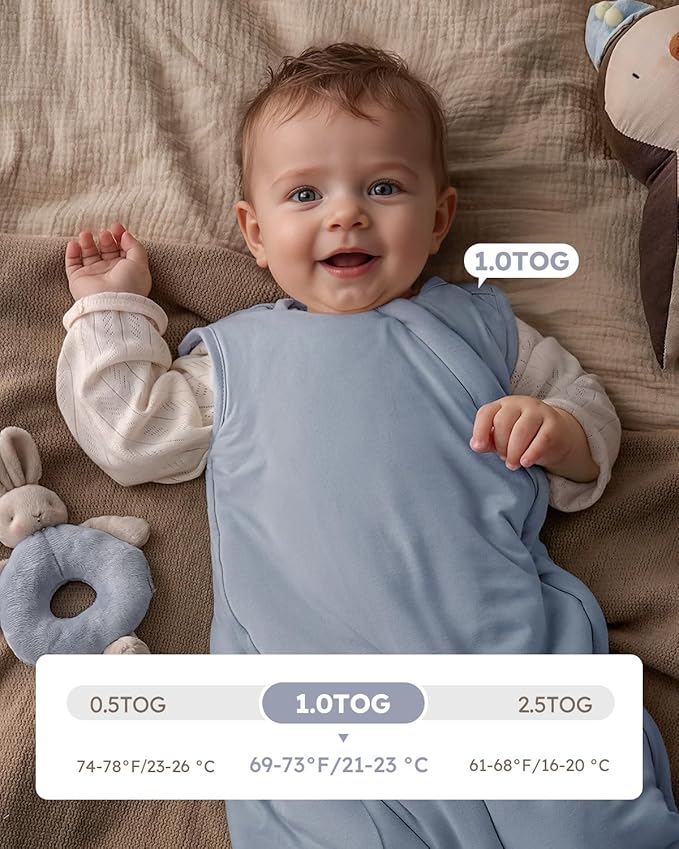 Yoofoss Rayon Made from Bamboo Baby Sleep Sack 12-18 Months 1.0 Tog Baby Wearable Blanket, Super Soft Infant Toddler Sleeping Sack 2-Way Zipper