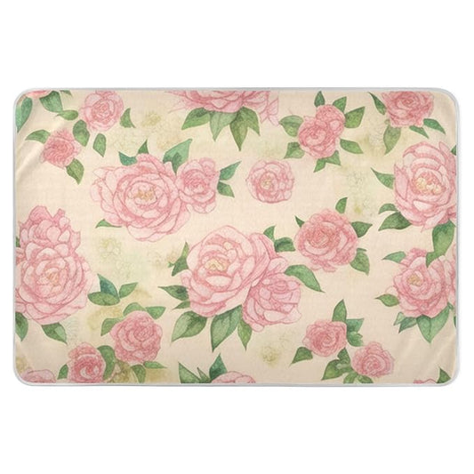 Waterproof Bed Pad Reusable Changing Pad Toddler Mattress Protector Large Pee Pad Baby Diaper Pad Soft Washable Liner Beige Pink Peony