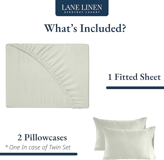 LANE LINEN 100% Organic Cotton Twin Fitted Sheet & Pillowcase Set, Percale Weave, Breathable, Fits Mattress Up To 15" Deep - Mineral
