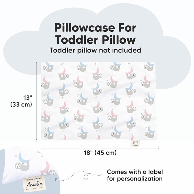 KeaBabies Toddler Pillowcase 13"x18" - Organic Cotton Toddler Pillowcase for Kids, Boys,Girls,Soft & Durable Cotton Cover for Miniature Sleepy Pillows,Cute Colors,Pillow Sold Separately(Moon Sloth)