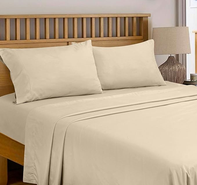 Royale Linens 300 Thread Count 100% Long Staple Combed Cotton Flat Sheet - Super Soft - Top Sheets - Twin Flat Sheet Sold Separately - Breathable, Cool & Crisp Percale Sheets Only (Twin, Cream)