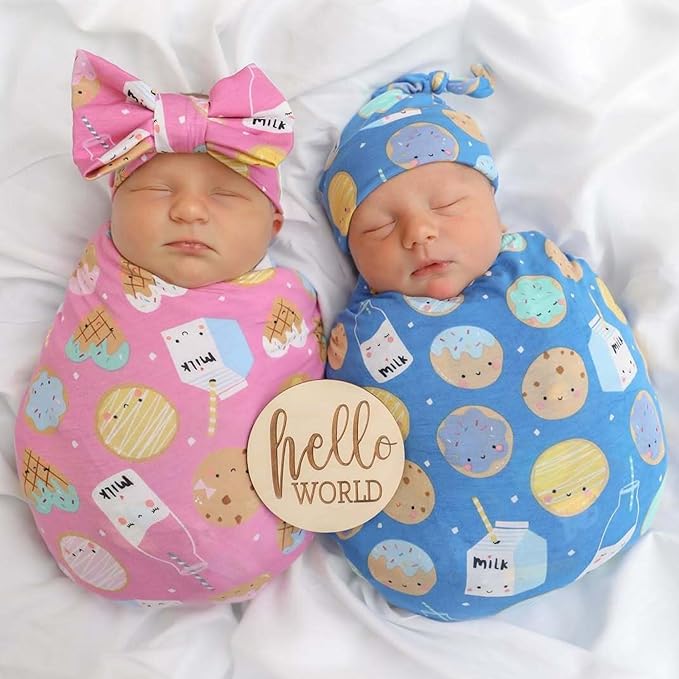 Little Sleepies Swaddle & Headband Bow Set, Viscose from Bamboo Baby Swaddles, Newborn Baby Girl Clothes (Luxe Pink Cookies & Milk)