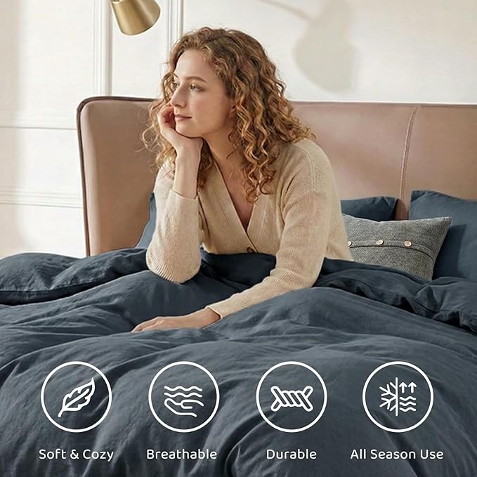 WRENSONGE Full Size Comforter Set- 7 Pieces Blue Grey Bed in a Bag Full Size Comforter with Fitted Sheet, Flat Sheet, 2 Pillow Shams, 2 Pillowcases, Warm Bedding Sets for All Season