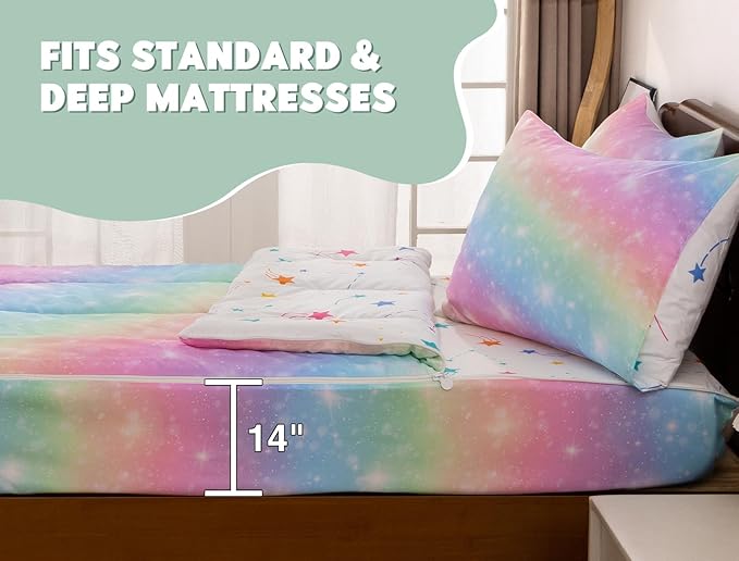 Meeting Story 3pcs Kids Comforter Set Zipper Bedding Set for Girls,Twin Kid Bedding Set Gradient Comforter Set for Kid,All in one Zipper Bedding（Yellowpink,Twin）