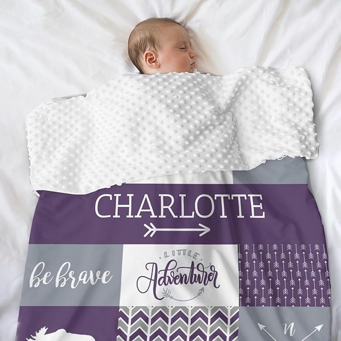 Customized Baby Blanket for Newborn Receiving, Cotton Lightweight - Personalized Baby Girl Gifts - Thermal Blanket Gift for Shower & Hospital Welcoming Purple 40"x50"