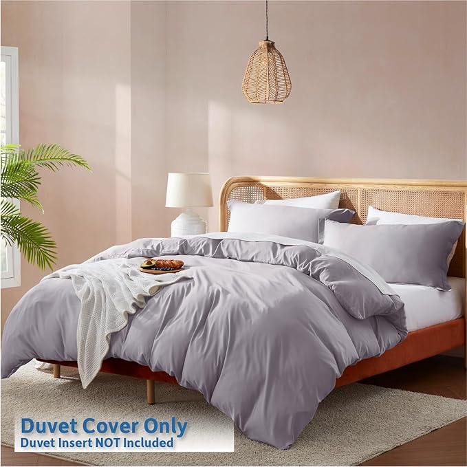 Nestl Grey Lavender Duvet Cover King Size - Soft Double Brushed King Duvet Cover Set, 3 Piece, with Button Closure, 1 Duvet Cover 104x90 inches and 2 Pillow Shams