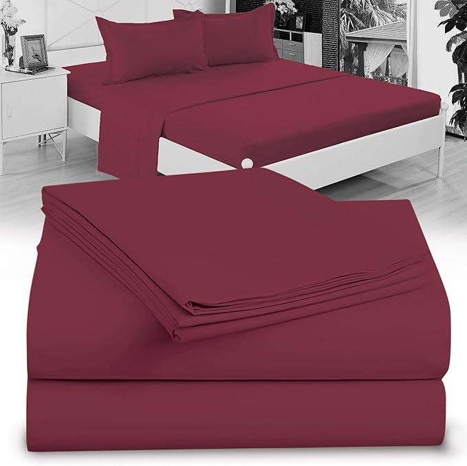 Twin XL 100% Microfiber Double Brushed Sheet Set - Extra-Soft & Wrinkle-Free - 15" Deep Pockets, 39" x 80" - Ideal for Dorms, Hospitals & Split King Beds - 3 PC Set (Twin XL, Burgundy)