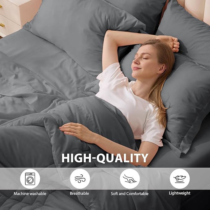 King Comforter Set Dark Grey - Bed in a Bag King Size 7 Pieces, Soft Bedding Set for All Seasons, Premium King Comforter Set with Comforter, Sheets, Pillowcases & Shams