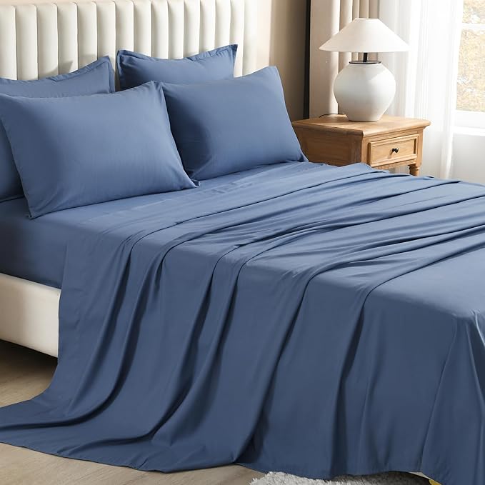 Litanika King Size Comforter Set Ocean Blue - 7 Pieces Bed in a Bag King Bedding Comforter Sets, Solid Lightweight Bed Set with Comforter, Sheets, Pillowcases & Shams