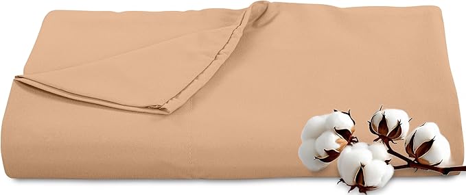 Royale Linens 300 Thread Count 100% Long Staple Combed Cotton Flat Sheet - Super Soft - Top Sheets - Twin Flat Sheet Sold Separately - Breathable, Cool & Crisp Percale Sheets Only (Twin, Sand)