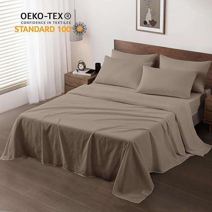 Maple&Stone Full Flat Sheet 6 Pack,Premium Soft & Breathable,Brushed Microfiber Fabric,Anti-Shrinkage & Non-Fading,Bulk Flat Sheets Only Full Size (Brown)