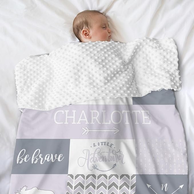 Personalized Baby Blanket for Newborn Girls, 35x45in Orange Customized Baby Blanket with Name, Custom Gifts for Newborn Boys Shower Gifts, Essential Baby Items Must Haves, Lavender Fog