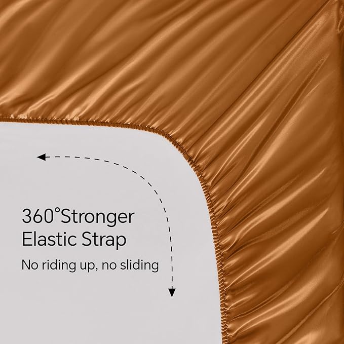BEDELITE Satin Sheets Twin Size Bed Set, Luxury Soft Burnt Orange Silky Sheets for Hair and Skin, Similar to Silk Bed Sheet Set 3 Pieces with 1 Deep Pocket Fitted Sheet, 1 Flat Sheet, and 1 Pillowcase