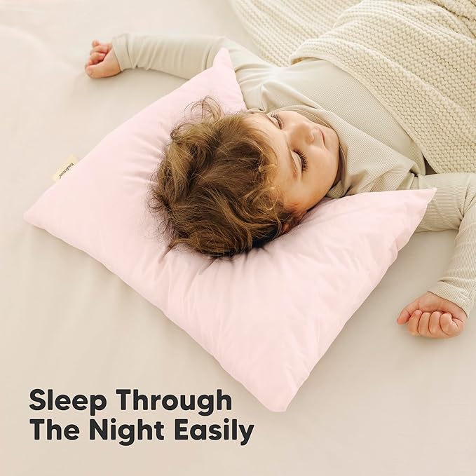 KeaBabies 2-Pack Toddler Pillows 2 Year Old to 5-13x18 Soft Organic Cotton Kids Pillow for Sleeping, Travel, School, Daycare, Nap, Toddler Bed, Machine Washable, Without Pillowcase (Mist Pink)