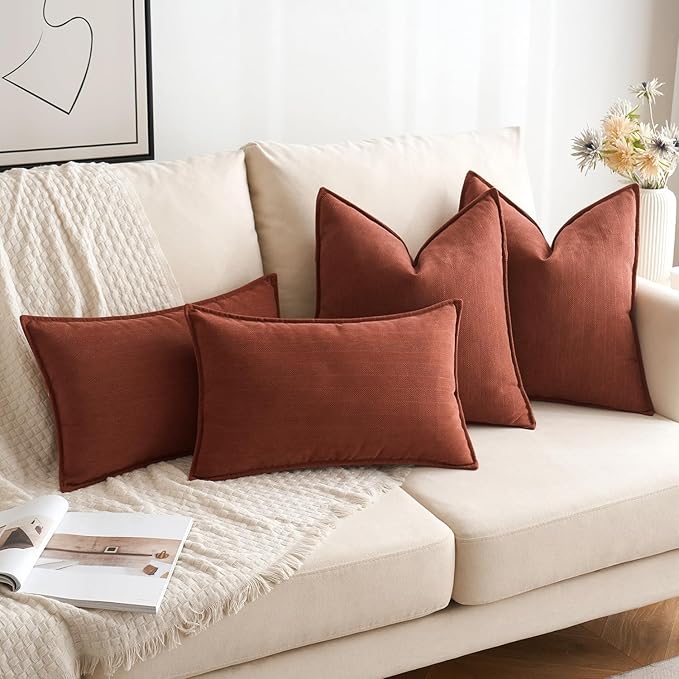 MIULEE Pack of 2 Rust Decorative Pillow Covers 20x20 Inch Soft Chenille Luxurious Couch Throw Pillows Farmhouse Cushion Covers with Elegant Design for Sofa Bedroom Living Room Home Decor