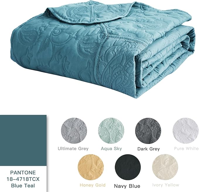 HZ & HY Oversized King Bedspread 138x122 Extra Wide, Quilted Coverlet Bedding Set, Lightweight Thin Comforter, Reversible, Luxurious, 5 Piece, 100% Microfiber, California/Alaskan King, Blue