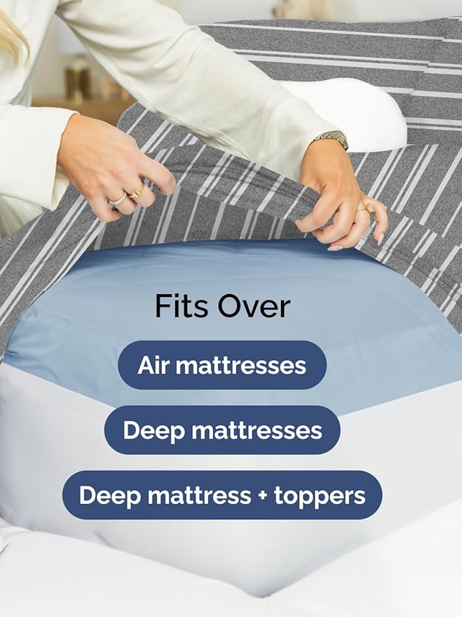 Extra Deep Queen Sheet Set - 6 Piece Breathable and Cooling Sheets - Hotel Luxury Bedding for Women, Men, Kids & Teens - Easy Secure Fit - Soft and Wrinkle Free with Extra Deep Pockets - Grey Stripes