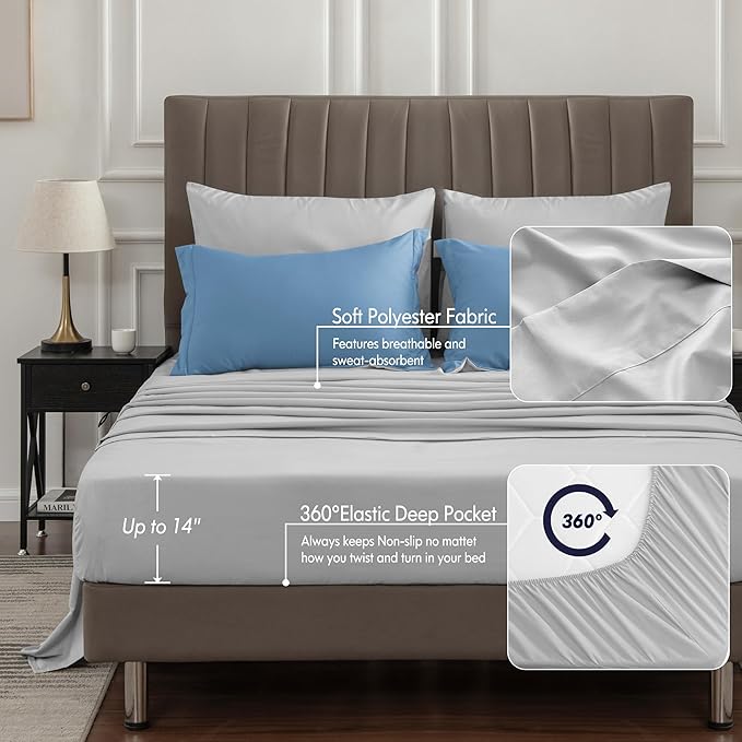 BEDELITE Queen Comforter Set 7 Pieces Bed in A Bag - Soft Microfiber Reversible Blue Bed Set with Comforters, Sheets, Pillowcases & Shams, Cozy Luxury Bedding Sets for All Season