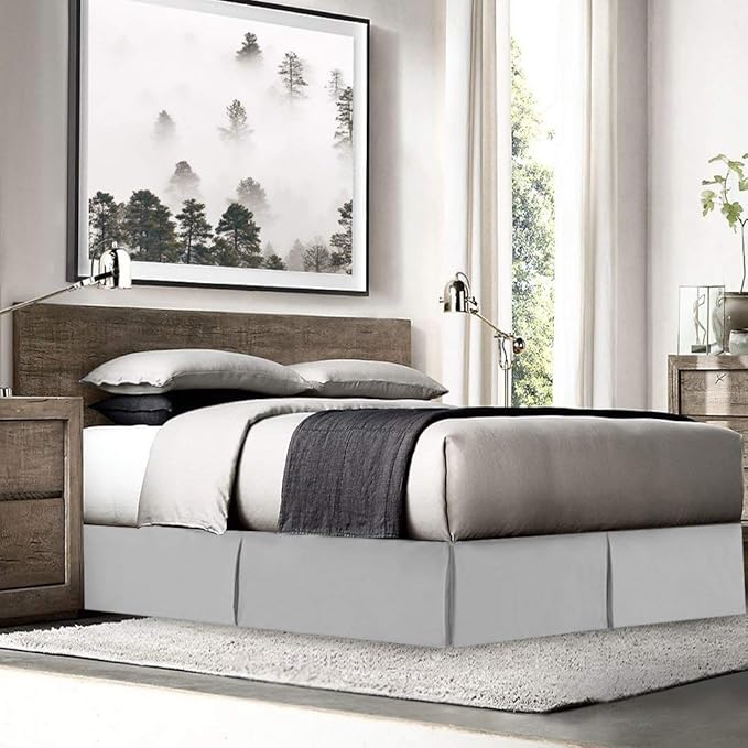 800 Thread Count 100% Pure Cotton Luxury Box Pleated Bed Skirt Queen Size with 16 Inch Drop Length Light Grey