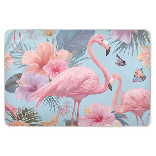 Waterproof Bed Pad Reusable Changing Pad Toddler Mattress Protector Large Pee Pad Baby Diaper Pad Soft Washable Liner Sky Blue Flamingo Flower
