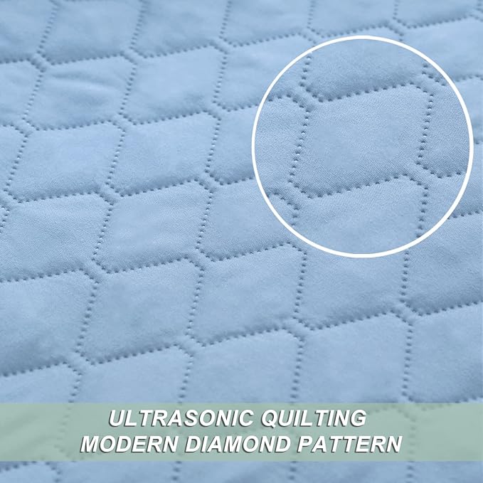 Exclusivo Mezcla Reversible Twin Quilt Bedding Set with Pillow Sham, Lightweight Quilts Twin Size, Soft Bedspreads Bed Coverlets for All Seasons - (Sky Blue, 68"x88")