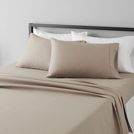 Amazon Basics Lightweight Super Soft Easy Care Wrinkle Free Breathable Microfiber 4 Piece Bed Sheet Set with 14-Inch Deep Pockets, Machine Washable, Brushed, King, Taupe, Solid