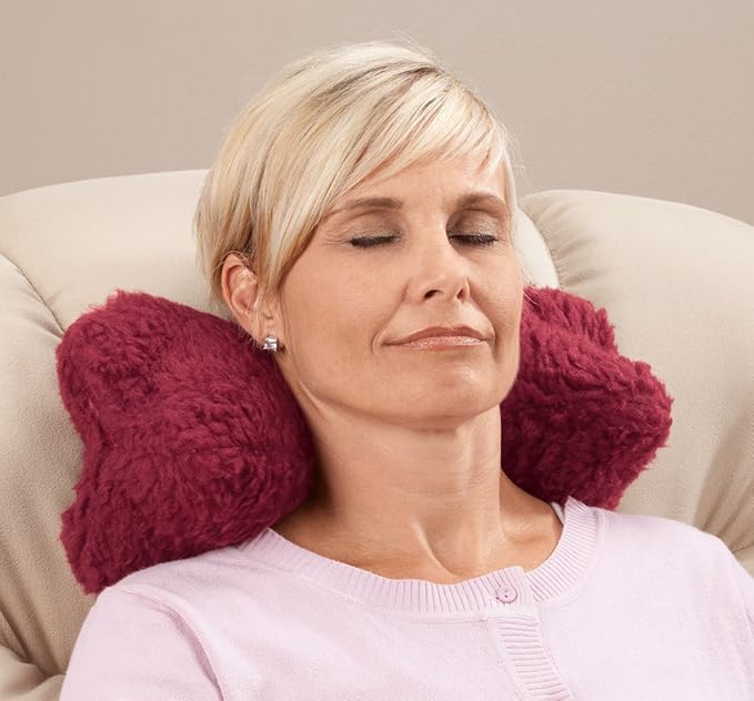 OakRidge Miles Kimball Sherpa Neck Cradle Pillow, 15” L x 7” W – 100% Polyester Fabric Neck Pillow with Contoured Butterfly Shape, Comfortable Travel Pillow with Extra Head and Shoulder Support Red