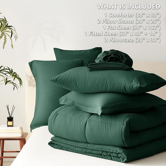 CozyLux Queen Comforter Set Emerald Green - 7 Pieces Bed in a Bag Queen, All Season Soft Bedding Sets, Oeko-Tex Certified Bed Set with Down Alternative Comforter, Sheets, Pillowcases & Pillow Shams