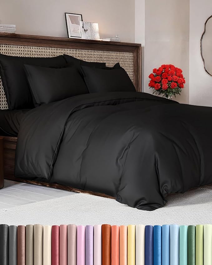 Black Duvet Cover Full Size - Extra Soft Full Size Duvet Cover - Lightweight, Comfy, Cozy & Breathable - Easy Care & Fade Free with Zipper Closures and Ties - 80" x 90" Inches - Comforter Not Included