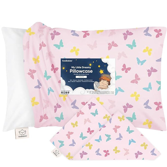 KeaBabies Toddler Pillowcase 13"x18" - Organic Cotton Toddler Pillowcase for Kids, Boys, Girls, Soft & Durable Cotton Cover for Miniature Sleepy Pillows, Cute Colors, Pillow Sold Separately (Flutter)