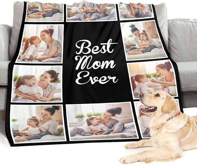 Photo Blankets Customize, 10 Photos Customize Blanket Mom Birthday Gifts from Daughter Son, Personalized Mom Daughter Pictures Blankets, 8 Sizes