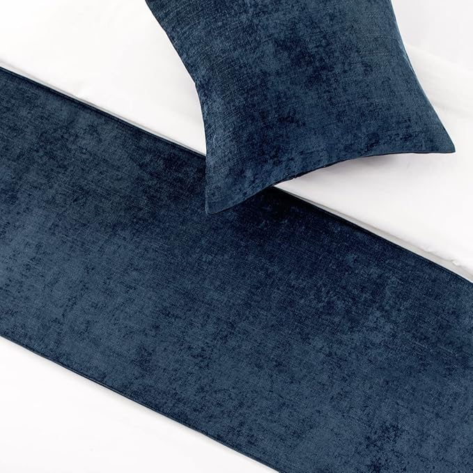 AMBERIS Bed Runner Dark Blue, Chenille Soft No Fading Modern Bed Scarf (Pillowcases Sold Separately)