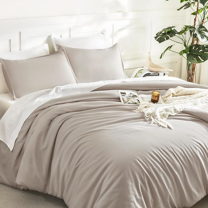 Litanika Linen Grey Comforter Set Full Size, 3 Pieces Lightweight Solid Bedding Comforter Set, All Season Fluffy Bed Set (79x90In Comforter & 2 Pillowcases)