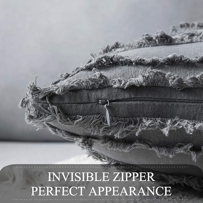 MIULEE Set of 2 Decorative Boho Throw Pillow Covers Linen Striped Jacquard Pattern Cushion Covers for Sofa Couch Living Room Bedroom 20x20 Inch Dark Grey