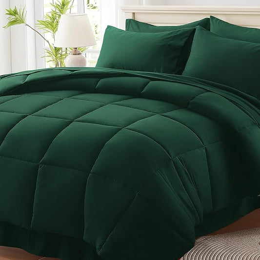 Anluoer Full Comforter Set 7 Piece, Emerald Green Bed in a Bag with Sheets, Comforters Full Size Bedding Sets with 1 Comforter, 2 Pillow Shams, 2 Pillowcases, 1 Flat Sheet,1 Fitted Sheet
