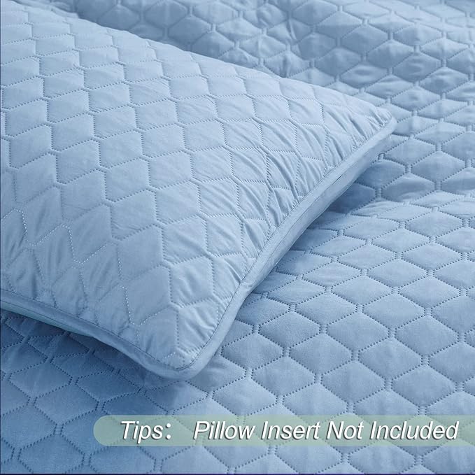 Exclusivo Mezcla Reversible King Size Quilt Bedding Set with Pillow Shams, Lightweight Quilts King Size, Soft Bedspreads Bed Coverlets for All Seasons - (Sky Blue, 104"x96")