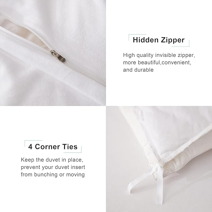 annadaif Plush White Queen Duvet Cover, Fluffy Soft Faux Fur Velvet Comforter Cover, Luxury Fuzzy Shaggy Bedding Sets 3 Pieces(1 Duvet Cover,2 Pillowcases), Zipper Closure