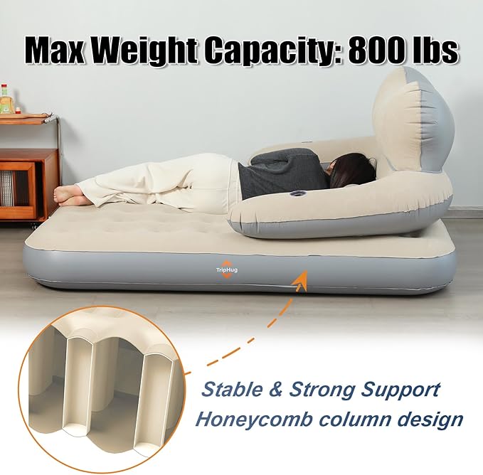 Air Mattress with Headboard, 9" Inflatable with Built - in Electric Pump - Fast Inflation, Supports up to 650 lbs - Comfort Air Bed Queen for Camping & Home