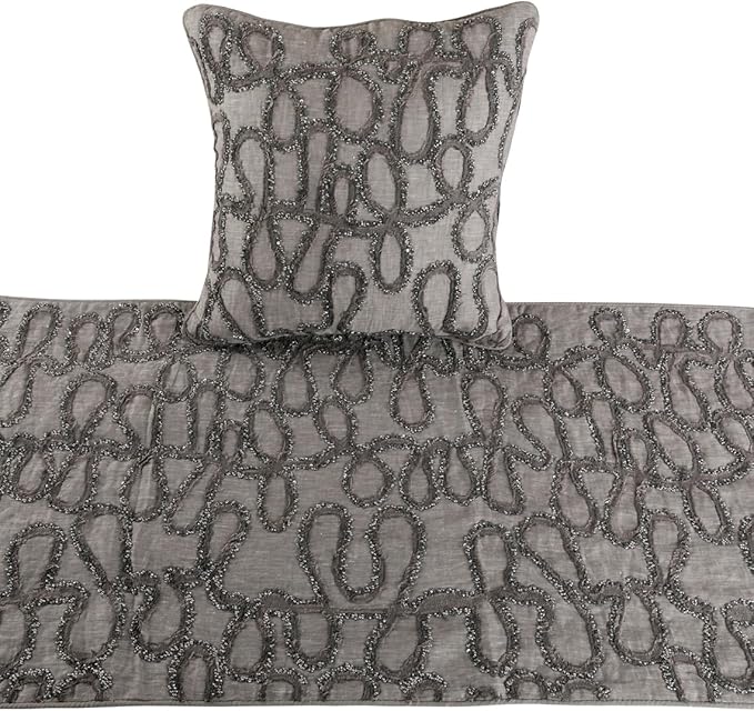 The HomeCentric King Queen Twin Bed Runner Without Pillow Cover, Grey Designer Bed Scarf in Linen with Embroidery, Queen Size 74"x18" Bed Runner Without Pillow Cover, Bed Linen - Grace Forever