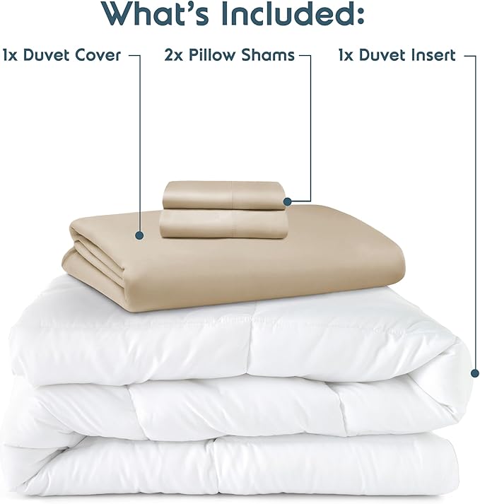 Nestl King Duvet Cover Set with Comforter Insert - Beige Cream 4 Piece 104x90 Duvet Cover & 2 Pillow Shams with White Quilted Down Alternative Comforter, Ultra Soft, All Season