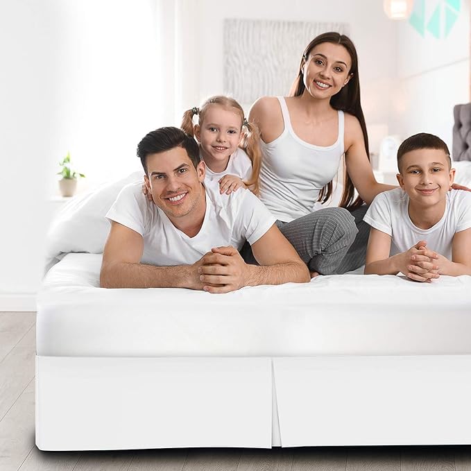 Pleated Bed Skirt 15 Inch Drop Calking Size – Wrinkle-Free Microfiber – Dust Ruffle with Split Corners White
