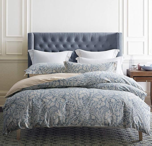 SLEEPBELLA Duvet Cover King Size, 600 Thread Count Cotton Beige & Bluish Grey Printed with Luxurious Leaves Pattern Reversible Botanical Comforter Cover Sets, Bedding Set 3Pcs (King, Beige Paisley)