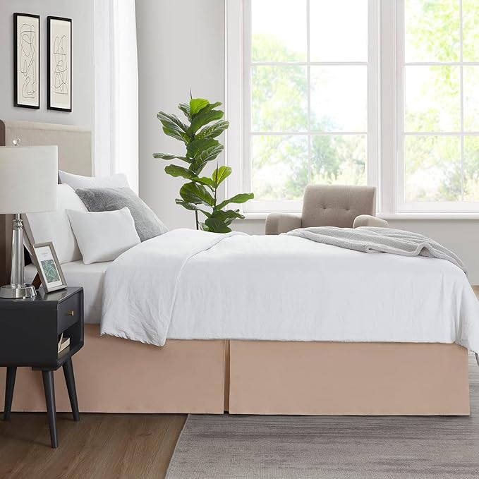 Nestl Taupe Bed Skirt Cal King Size - Cal King Bed Skirt 14 Inch Drop - Brushed Microfiber Bed Skirts - Hotel Quality Pleated Bed Skirt - Shrinkage & Fade Resistant