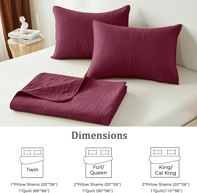 akkialla Burgundy Twin Quilt Set, Ultrasonic Lightweight Bedspread Coverlet for Modern Minimalist Bedroom, Soft Microfiber Coin Pattern Bedding, 2-Piece (1 Quilt, 1 Pillow Sham) | Breathable fabric